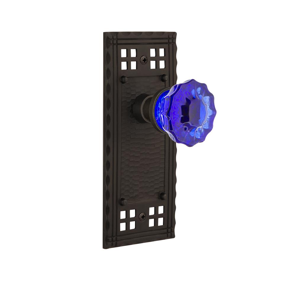 Nostalgic Warehouse CRACRC Colored Crystal Craftsman Plate Passage Crystal Cobalt Glass Door Knob in Oil-Rubbed Bronze